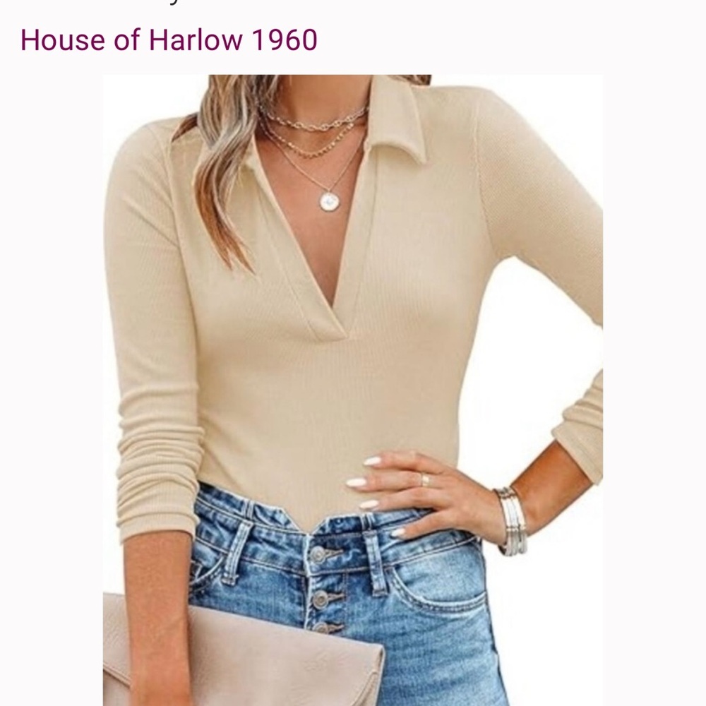 House of Harlow 1960 Camel NWOT V-Neck Body Suit